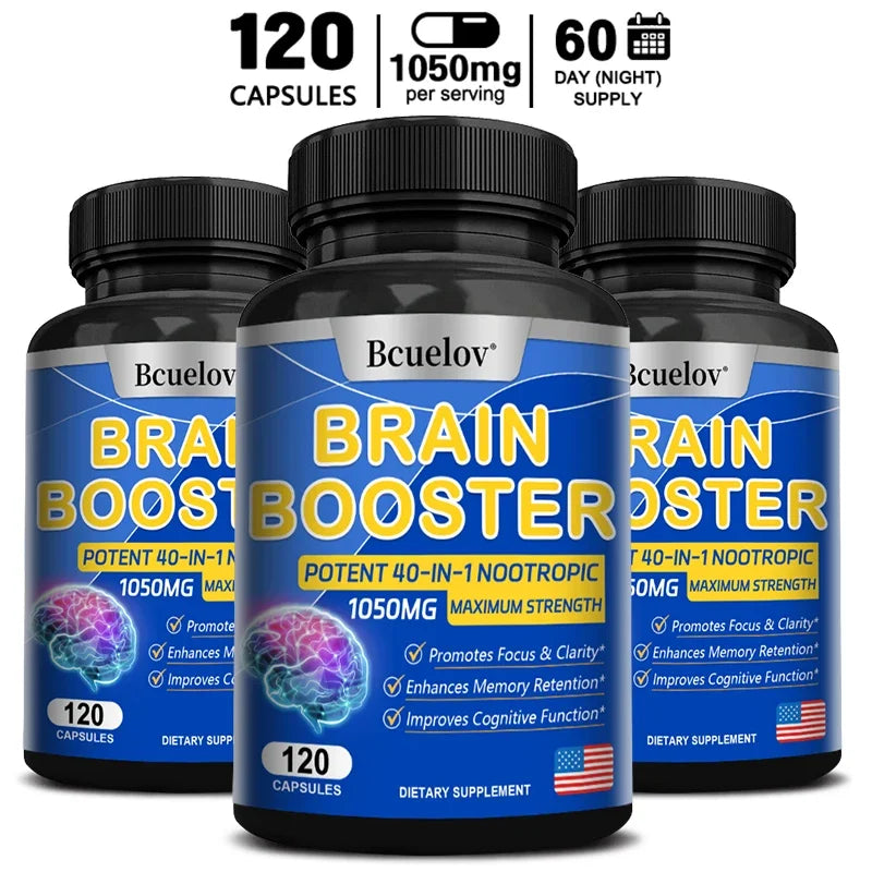 Brain Supplement 40-in-1: Boost Memory & Focus, 1050mg Formula