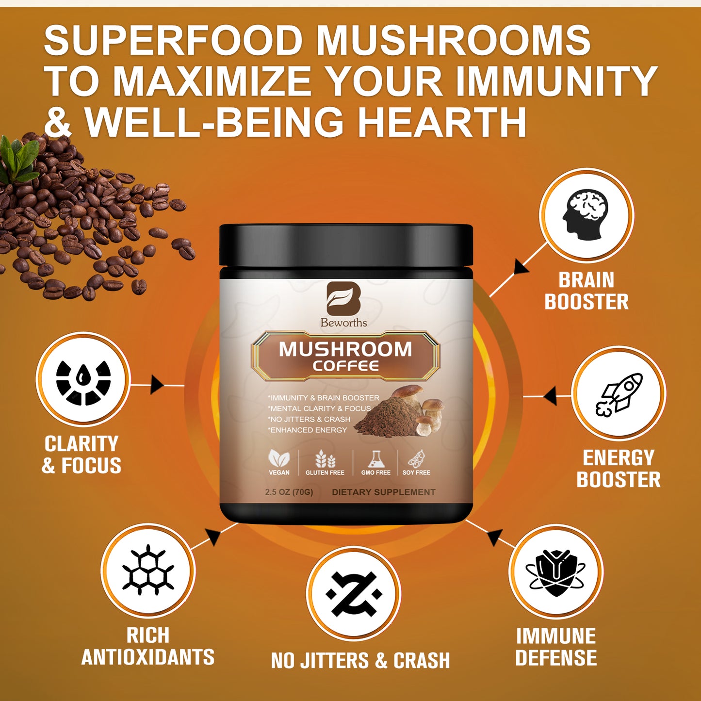 Mushroom Coffee 10-in-1: Boost Memory & Digestion