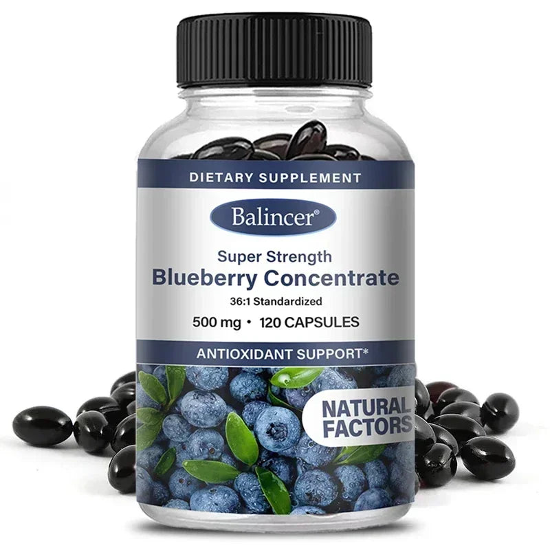 Brain Supplement: Blueberry Capsules 500mg - Brain, Heart & Eye Health Boost