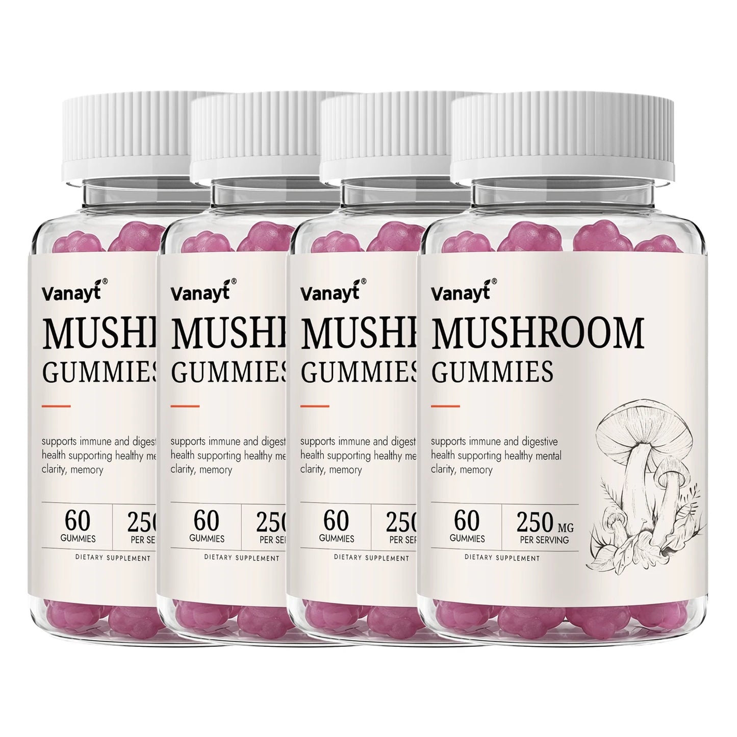 250mg Mushroom Super Blend Complex - Brain Nervous System Health and Memory Supplements Immunity Sleep Energy Mood Support