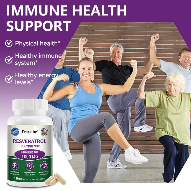 Extra Strength Resveratrol, Antioxidant Supplement, Anti-Aging, Heart Health, Immune System & Brain Function, Non-GMO