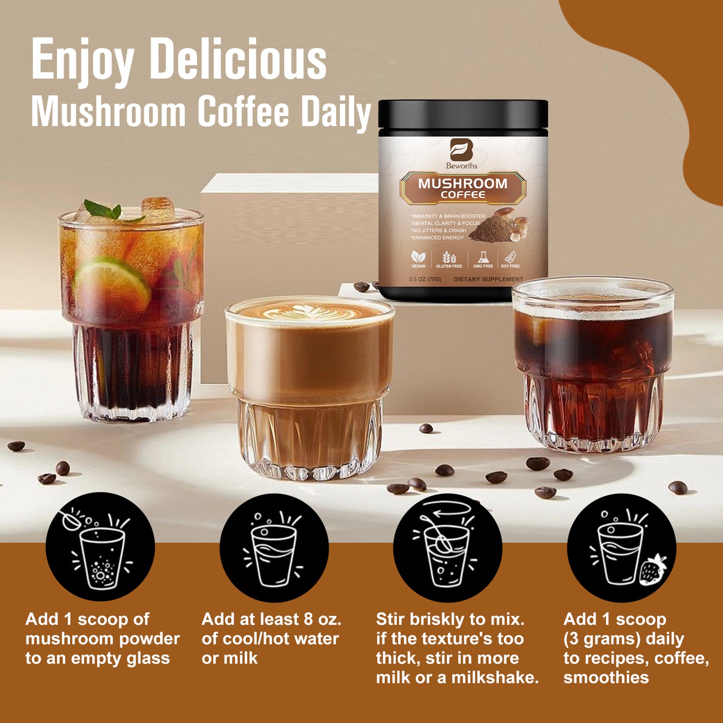Mushroom Coffee 10-in-1: Boost Memory & Digestion