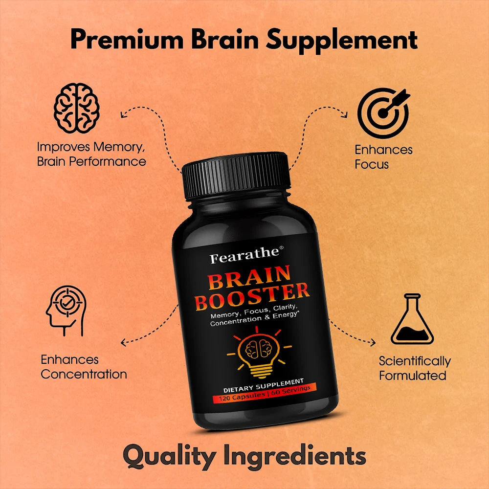 Nootropic Brain Booster Capsules - Folate, Vitamin B12 & Ginkgo Biloba, Memory Focus & Cognitive Enhancement, Vegan Non-GMO