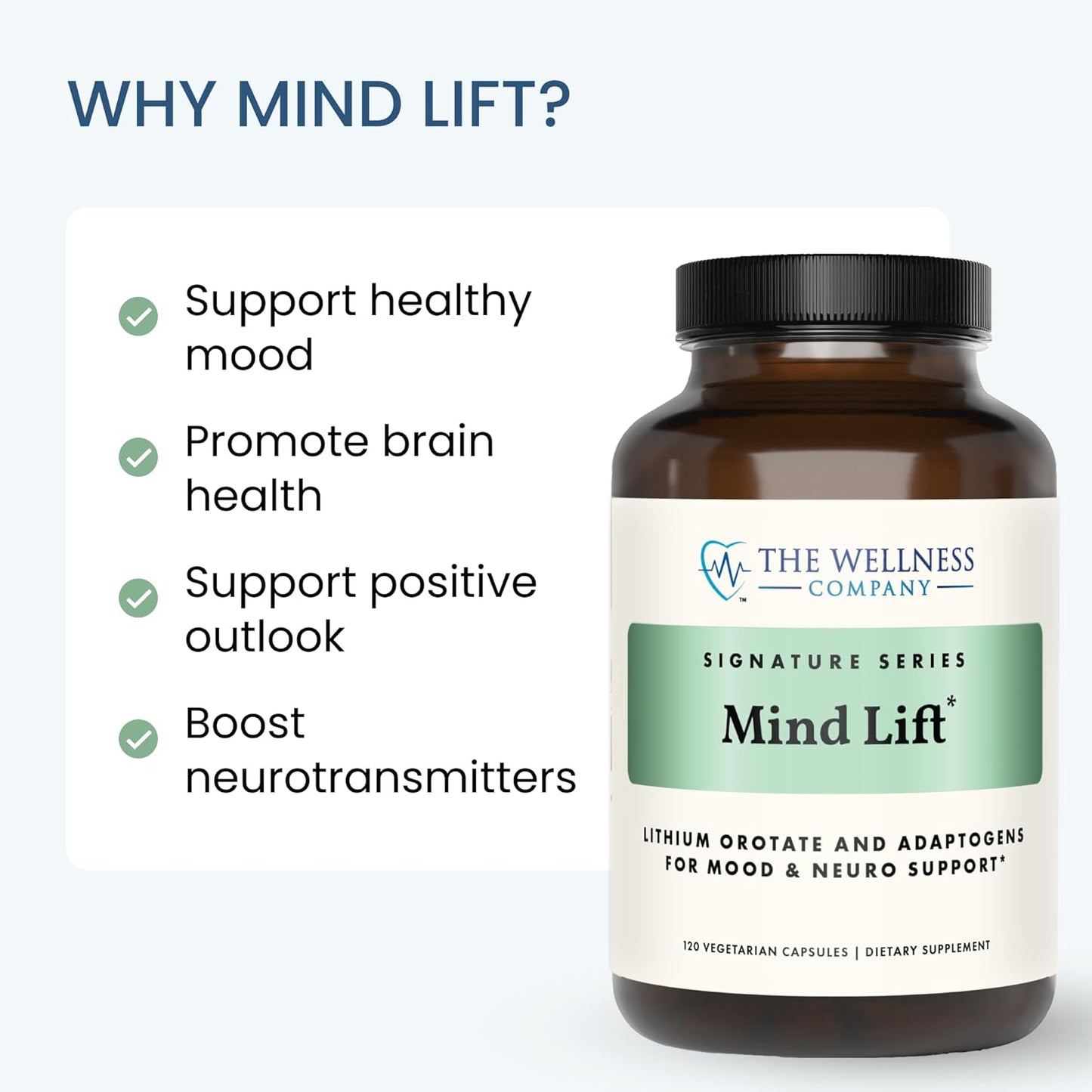 Mind Lift - Mood Boost, Mental Focus, Cognitive Defense - Lithium, GABA, DHA L-Phenylalanine | 120ct (2 Month Supply)