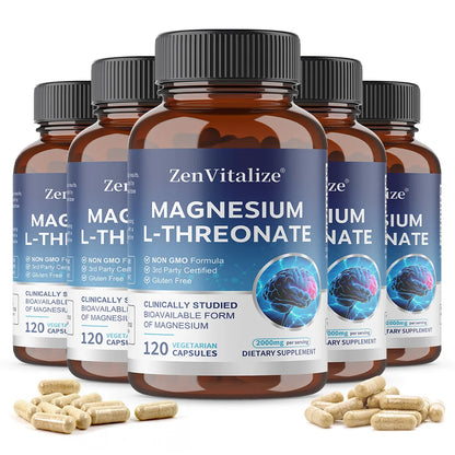 Magnesium L-Threonate - 2000 Mg, Supports Memory, Focus, and Brain Function, Supports Quality of Sleep, 120 Capsules