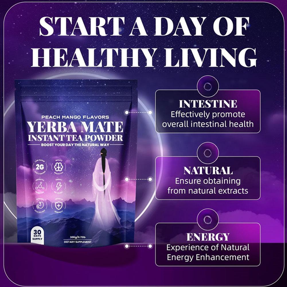 Yerba Mate Peach-Mango Tea Powder with Probiotics & Prebiotics