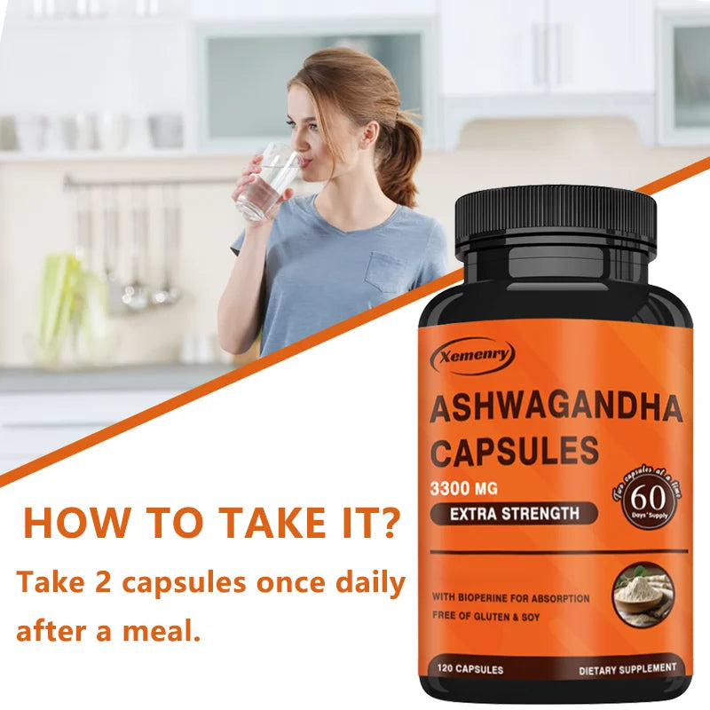 Ashwagandha Capsules - Stress Relief & Memory Boost, 120 Ct