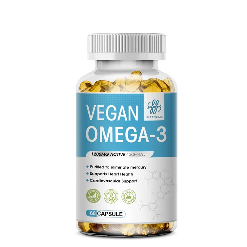 1200mg Vegan OVEGA-3 Plant-Based Omega-3 from Algal Oil Daily Supplement, Rich DHA & EPA, Supports Brain, Eye & Heart Health