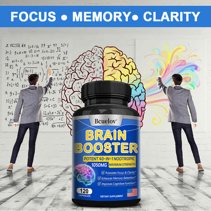 Brain Supplement 40-in-1: Boost Memory & Focus, 1050mg Formula