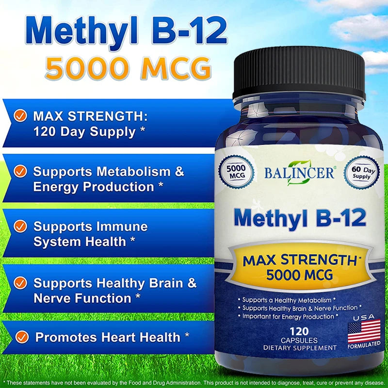 Balincer Vitamin B12 Capsules - Supports Energy Metabolism, Mood, Heart, Nervous System Support, Supports Brain Cell Function