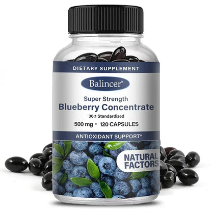 Brain Supplement: Blueberry Capsules 500mg - Brain, Heart & Eye Health Boost