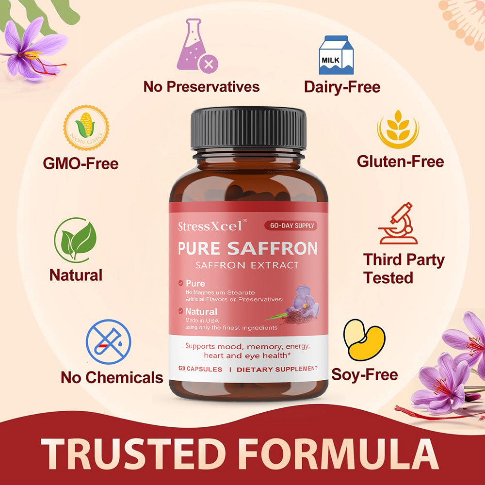 Natural Saffron Mood & Focus Capsules - 120ct Non-GMO