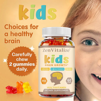 Kids Brain Development Gummies - with Omega 3, DHA, Promotes Children's Brain Health, Memory & Immune