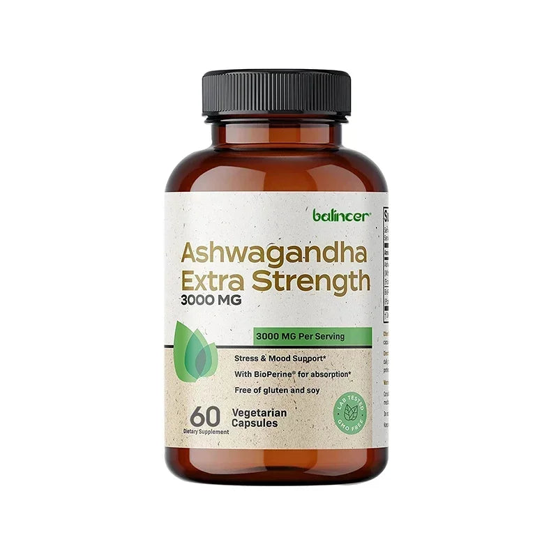 Ashwagandha Capsules 3000mg with Black Pepper, Stress Relief, Mood Balance, Focus, Brain Health, Energy & Sleep Support