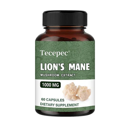 Organic Lion's Mane Mushroom Extract Capsules, Nootropic Support for Focus Memory Mood Sleep & Immune Wellness, Stress Relief