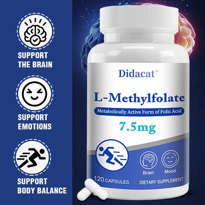 L-Methylfolate 7.5 Mg - L Methyl Folate, Methylfolate Supplement Capsules for Women & Men, Promote Brain Health, Focus, Calm