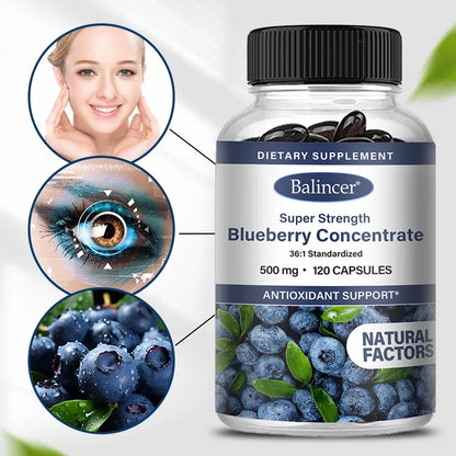 Brain Supplement: Blueberry Capsules 500mg - Brain, Heart & Eye Health Boost