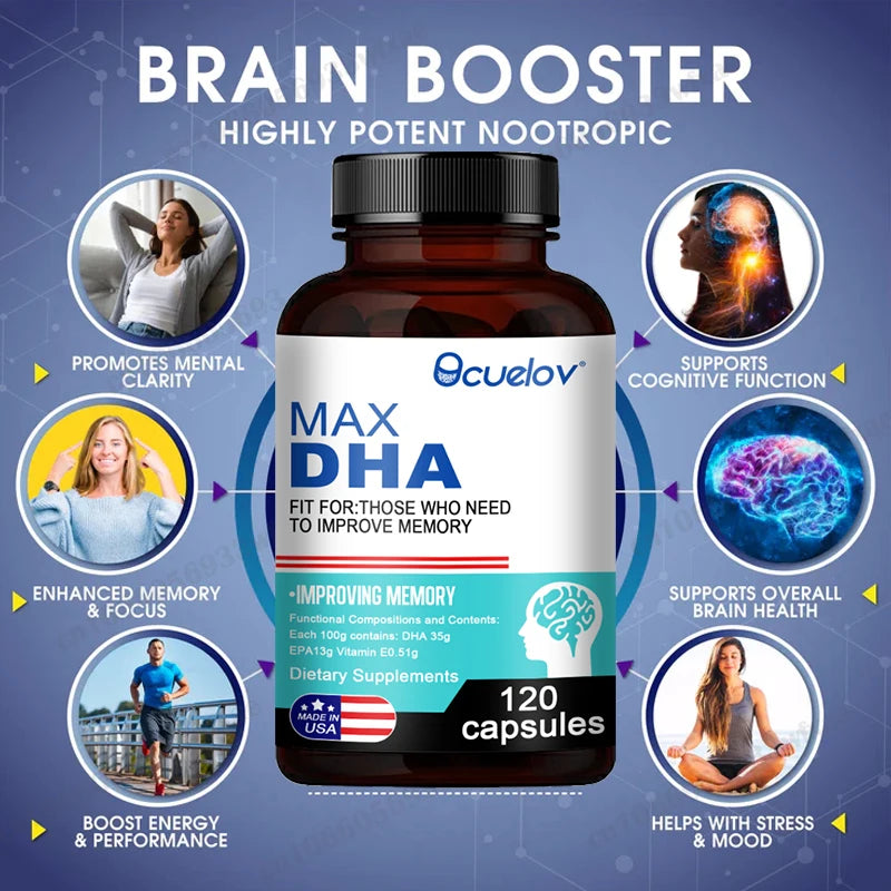Bcuelov MAX DHA-enhance Memory, Protect Eyesight, Intelligence, Activate Brain Cells, Improve Brain Fatigue, Dietary Supplement