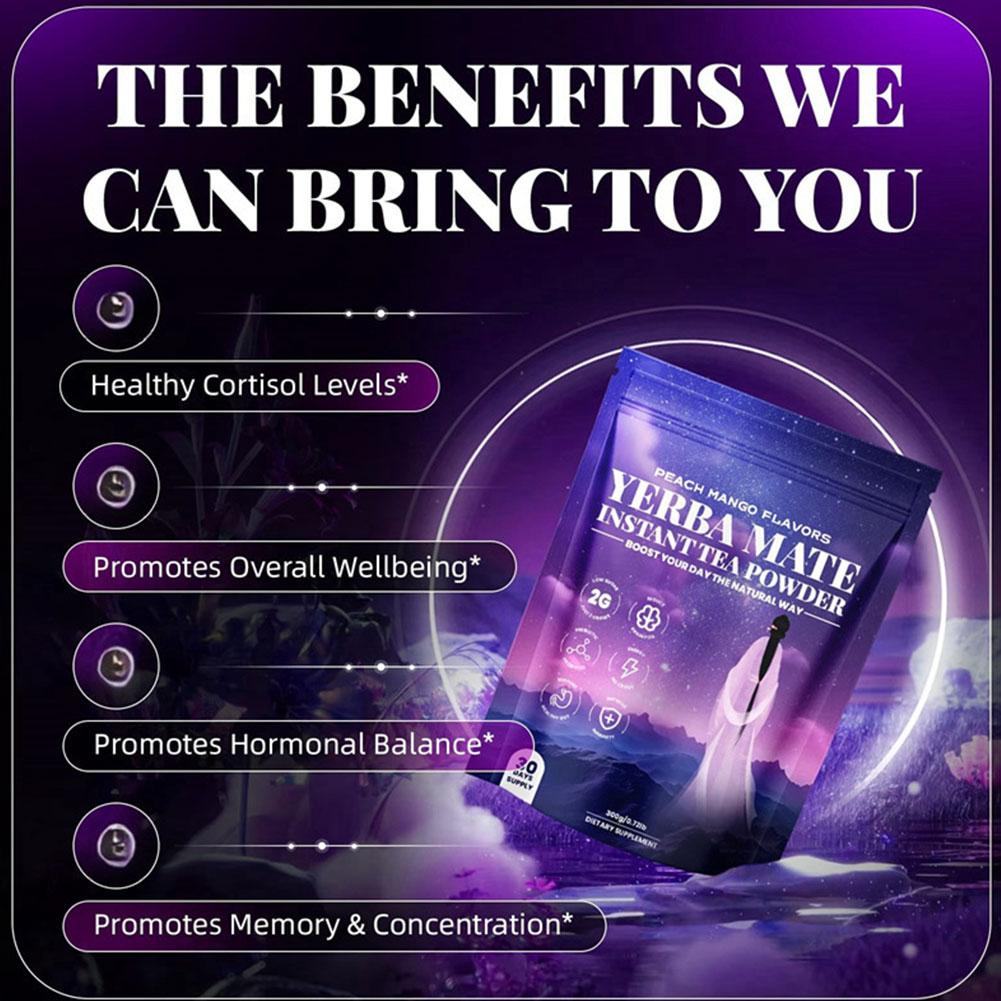 Yerba Mate Peach-Mango Tea Powder with Probiotics & Prebiotics