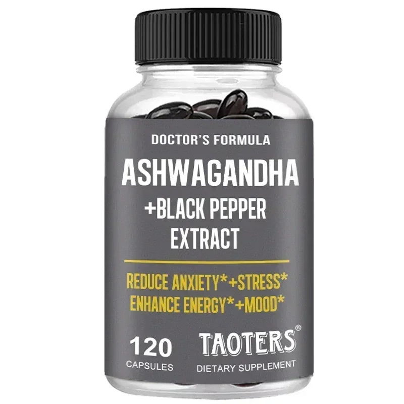 Ashwagandha & Black Pepper Capsules, Natural Adaptogen Supplement, Support Calm Mood, Focus, Daily Energy & Body Wellness