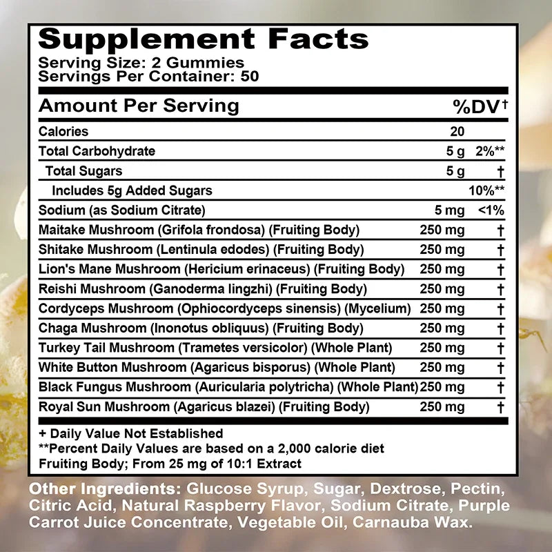 Mushroom Gummies - Boost Memory & Focus, Enhance Immunity
