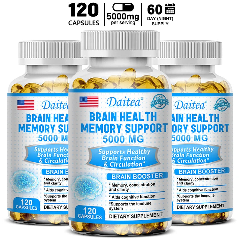 Brain Health Nootropic Capsules 5000mg, Boost Memory Focus & Clarity, Cognitive Function & Blood Circulation, Mental Performance