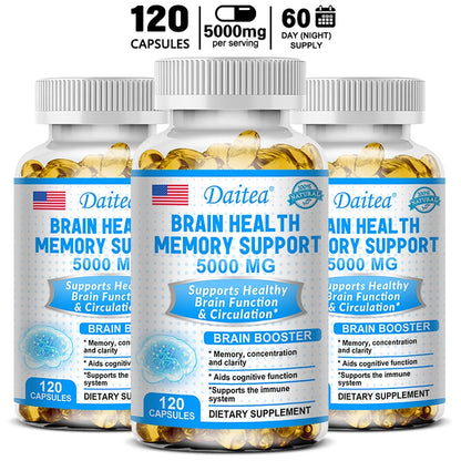 Brain Health Nootropic Capsules 5000mg, Boost Memory Focus & Clarity, Cognitive Function & Blood Circulation, Mental Performance