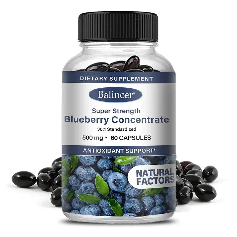 Brain Supplement: Blueberry Capsules 500mg - Brain, Heart & Eye Health Boost