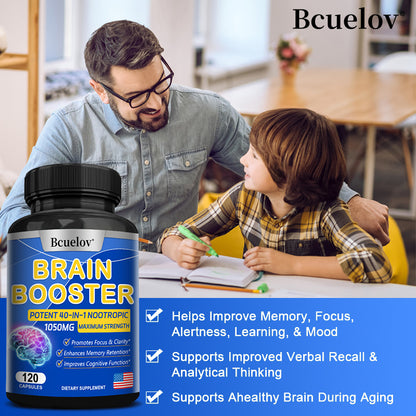 Brain Supplement 40-in-1: Boost Memory & Focus, 1050mg Formula