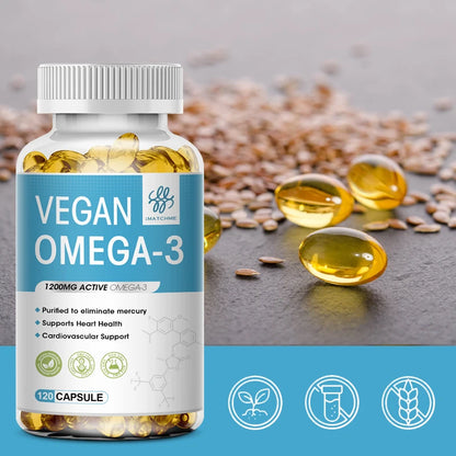 1200mg Vegan OVEGA-3 Plant-Based Omega-3 from Algal Oil Daily Supplement, Rich DHA & EPA, Supports Brain, Eye & Heart Health