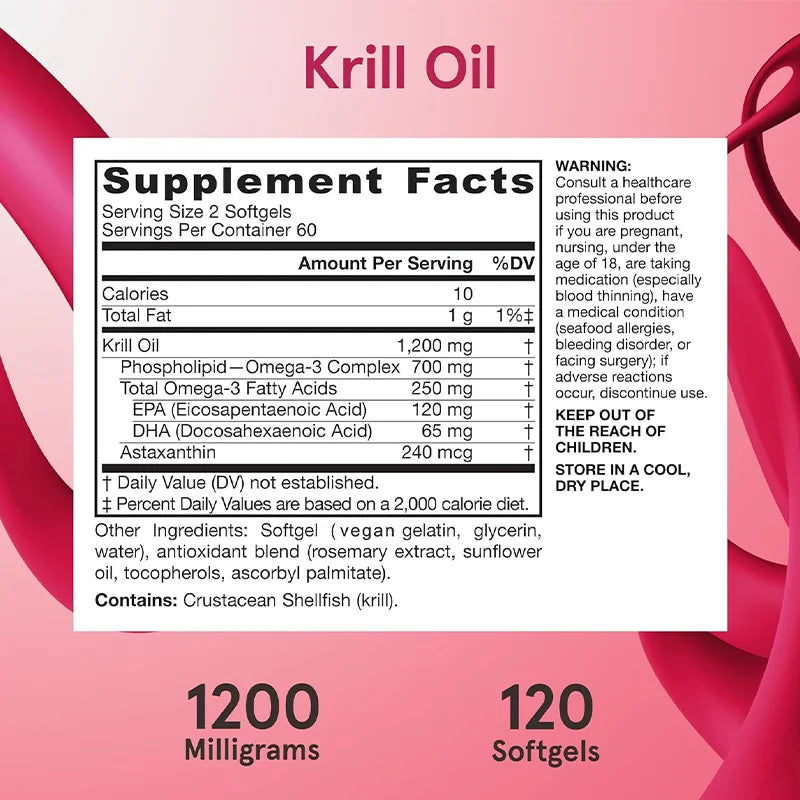 Krill Oil - Phospholipid Omega-3 Complex with Astaxanthin - Support Lipid Management, Metabolism, Brain & Heart Health - EPA DHA