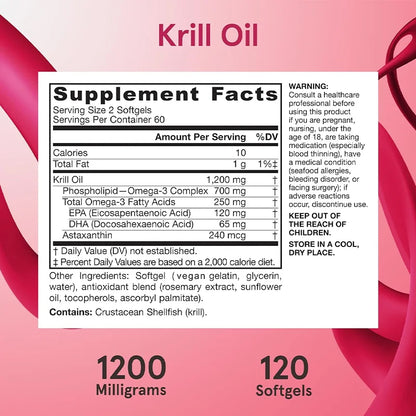 Krill Oil - Phospholipid Omega-3 Complex with Astaxanthin - Support Lipid Management, Metabolism, Brain & Heart Health - EPA DHA