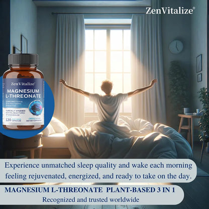 Magnesium L-Threonate - 2000 Mg, Supports Memory, Focus, and Brain Function, Supports Quality of Sleep, 120 Capsules
