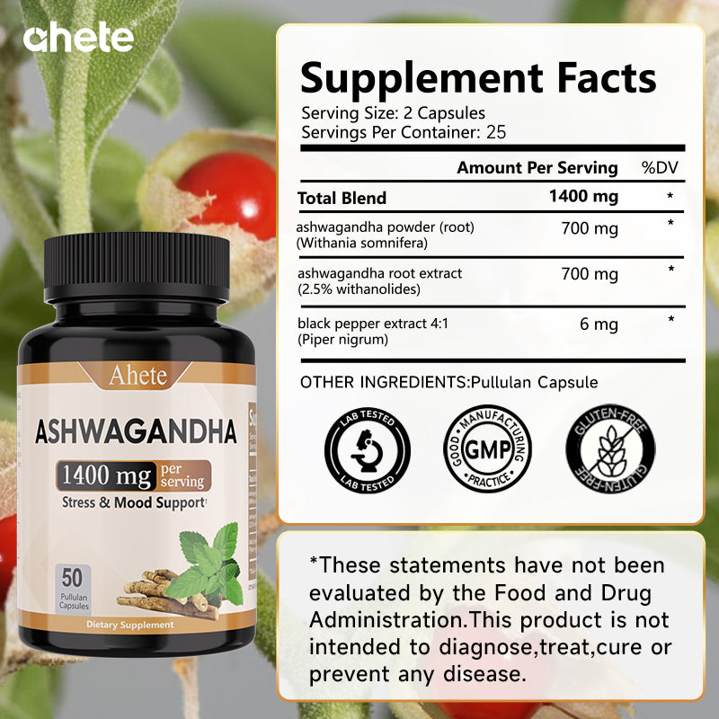 Ashwagandha Supplement: Stress Relief Supplement - Double Strength 1406mg