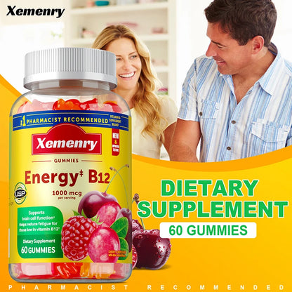 Vitamin B12 Gummies - Reduces Fatigue, Energy Production, Supports The Nervous System, Brain, Heart Health, Brain Cell Function