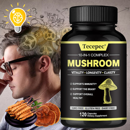 Brain Supplement: Mushroom Complex - Boost Memory & Focus, Fight Stress