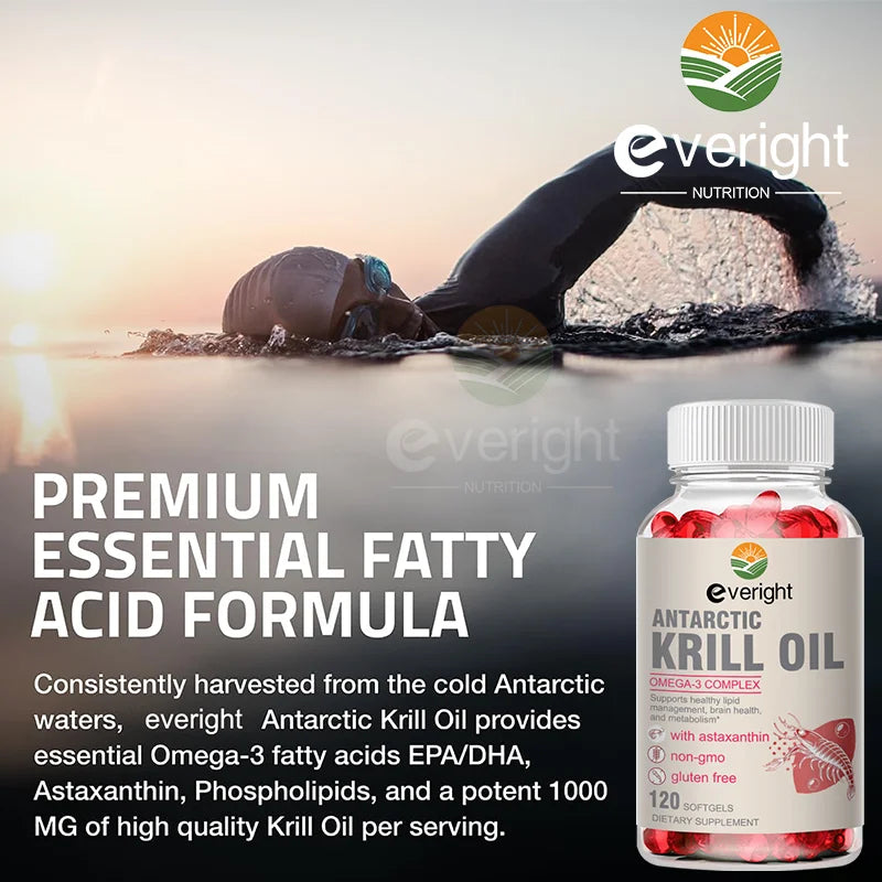 Krill Oil - Phospholipid Omega-3 Complex with Astaxanthin - Support Lipid Management, Metabolism, Brain & Heart Health - EPA DHA