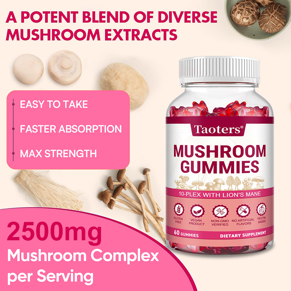 Mushroom Gummies - Boost Memory & Focus, 60 Count