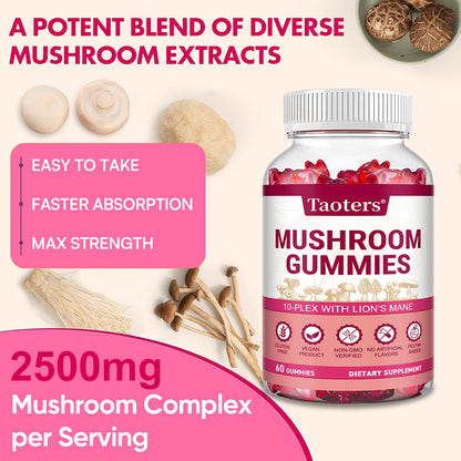 Mushroom Gummies - Boost Memory & Focus, 60 Count