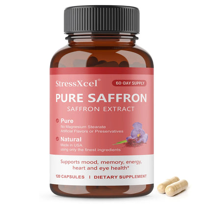 Natural Saffron Mood & Focus Capsules - 120ct Non-GMO