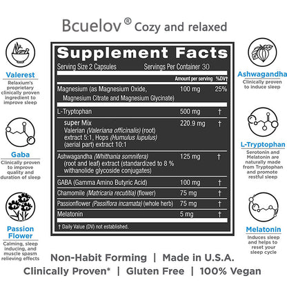 Bcuelov Natural Sleep Supplement - Helps Fall Asleep Faster and Relieves Stress