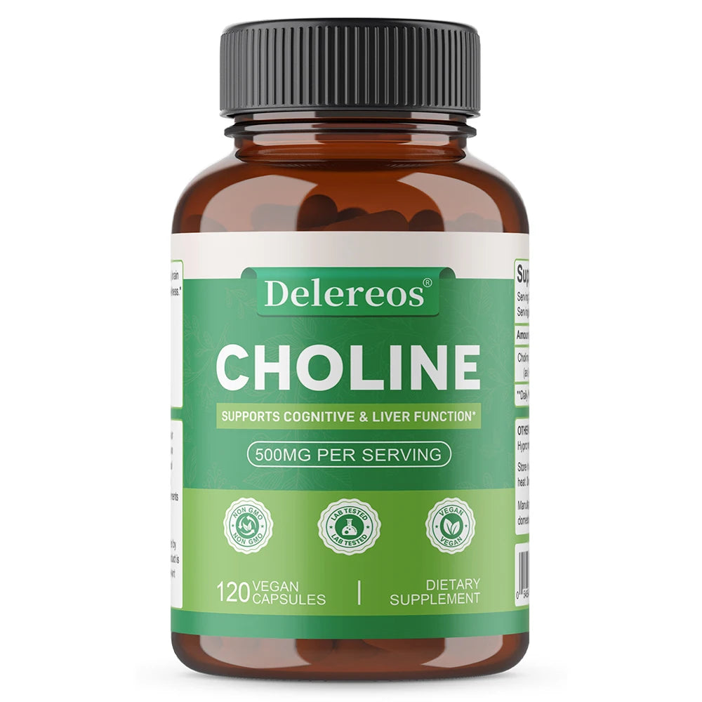 Choline, 500 Mg Per Serving, 120 Capsules | Supports Memory & Focus, Liver Function and Mental Clarity for Women and Men