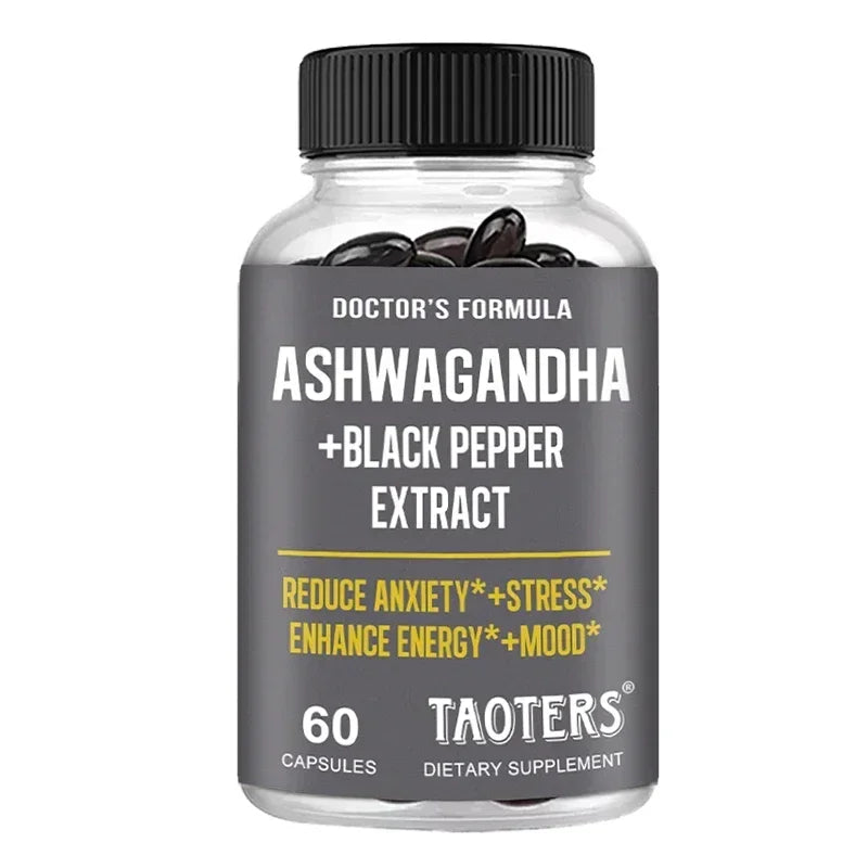 Ashwagandha & Black Pepper Capsules, Natural Adaptogen Supplement, Support Calm Mood, Focus, Daily Energy & Body Wellness