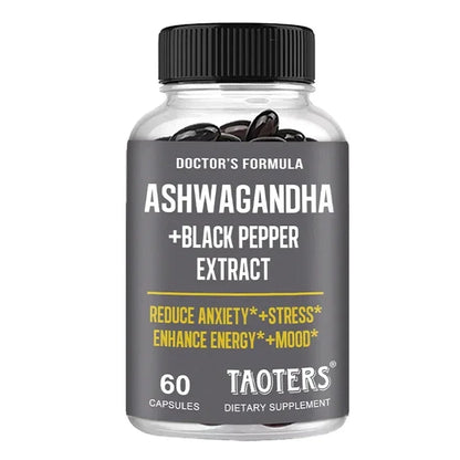 Ashwagandha & Black Pepper Capsules, Natural Adaptogen Supplement, Support Calm Mood, Focus, Daily Energy & Body Wellness