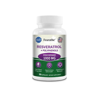 Extra Strength Resveratrol, Antioxidant Supplement, Anti-Aging, Heart Health, Immune System & Brain Function, Non-GMO