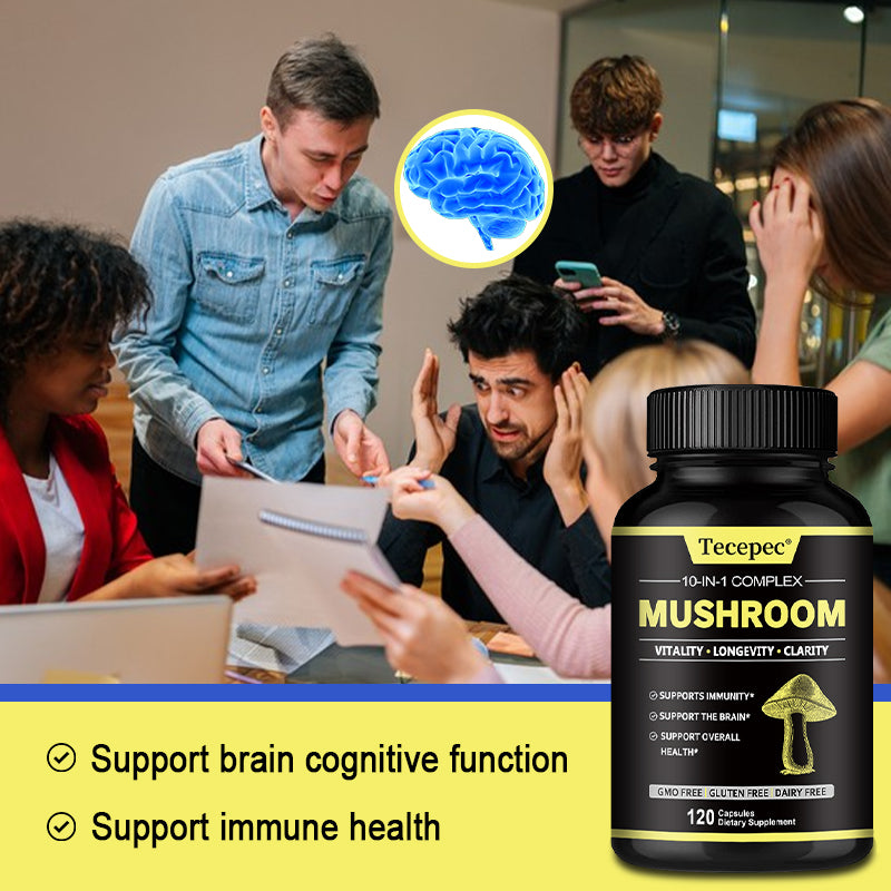 Brain Supplement: Mushroom Complex - Boost Memory & Focus, Fight Stress