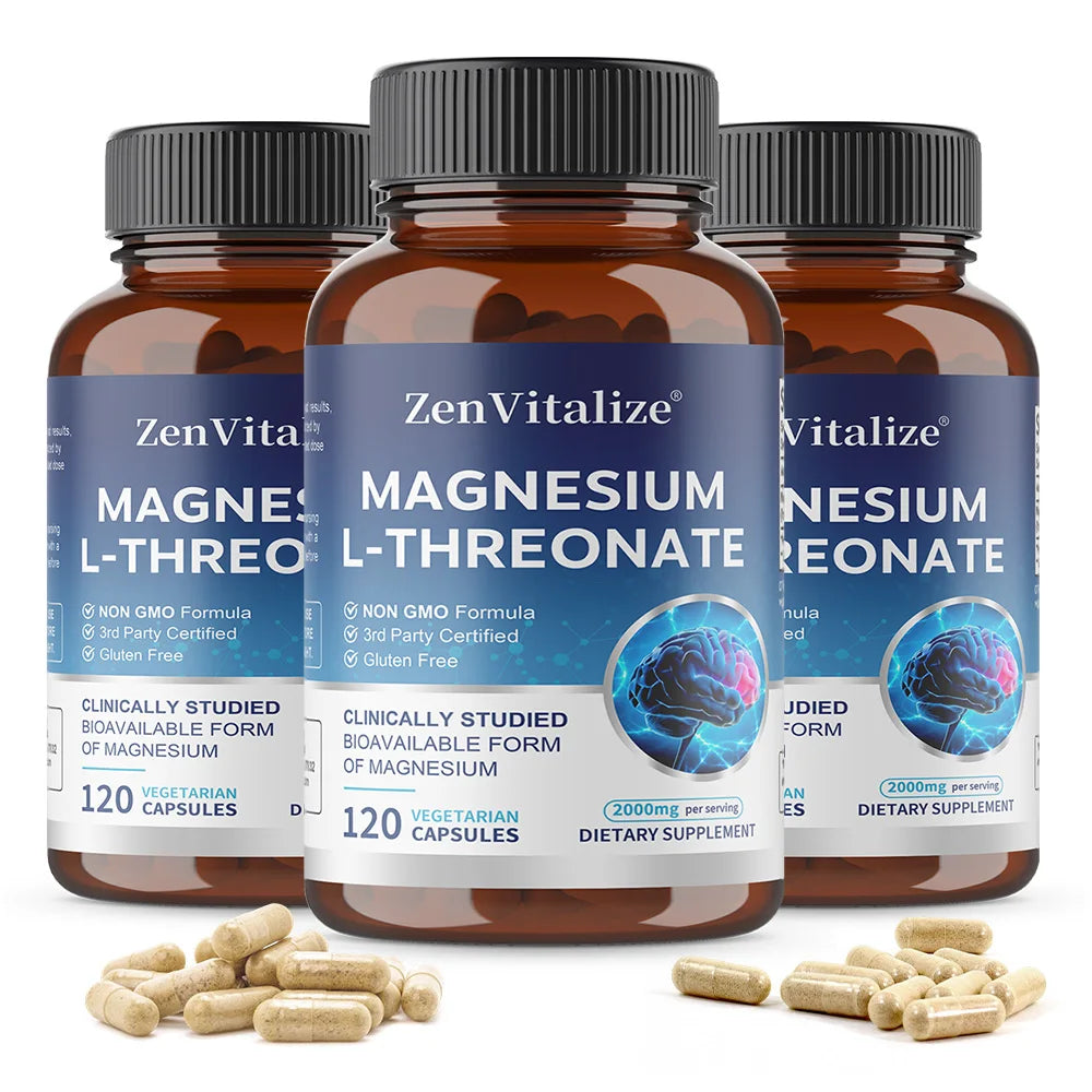 Magnesium L-Threonate - 2000 Mg, Supports Memory, Focus, and Brain Function, Supports Quality of Sleep, 120 Capsules