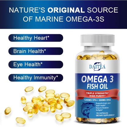 Omega 3 Fish Oil - Triple Strength EPA & DHA, 30/60/120 Caps