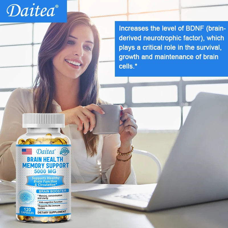 Brain Health Nootropic Capsules 5000mg, Boost Memory Focus & Clarity, Cognitive Function & Blood Circulation, Mental Performance