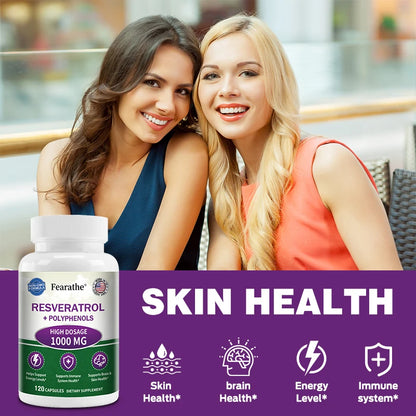 Extra Strength Resveratrol, Antioxidant Supplement, Anti-Aging, Heart Health, Immune System & Brain Function, Non-GMO